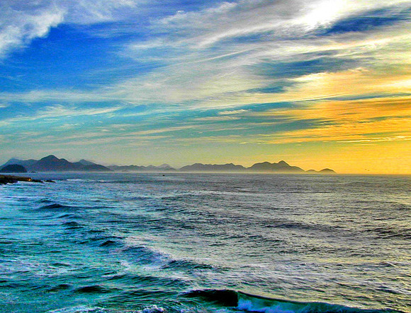 Waves break on beach in Rio de Janerio